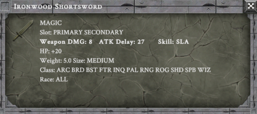 IRONWOOD SHORTSWORD item card